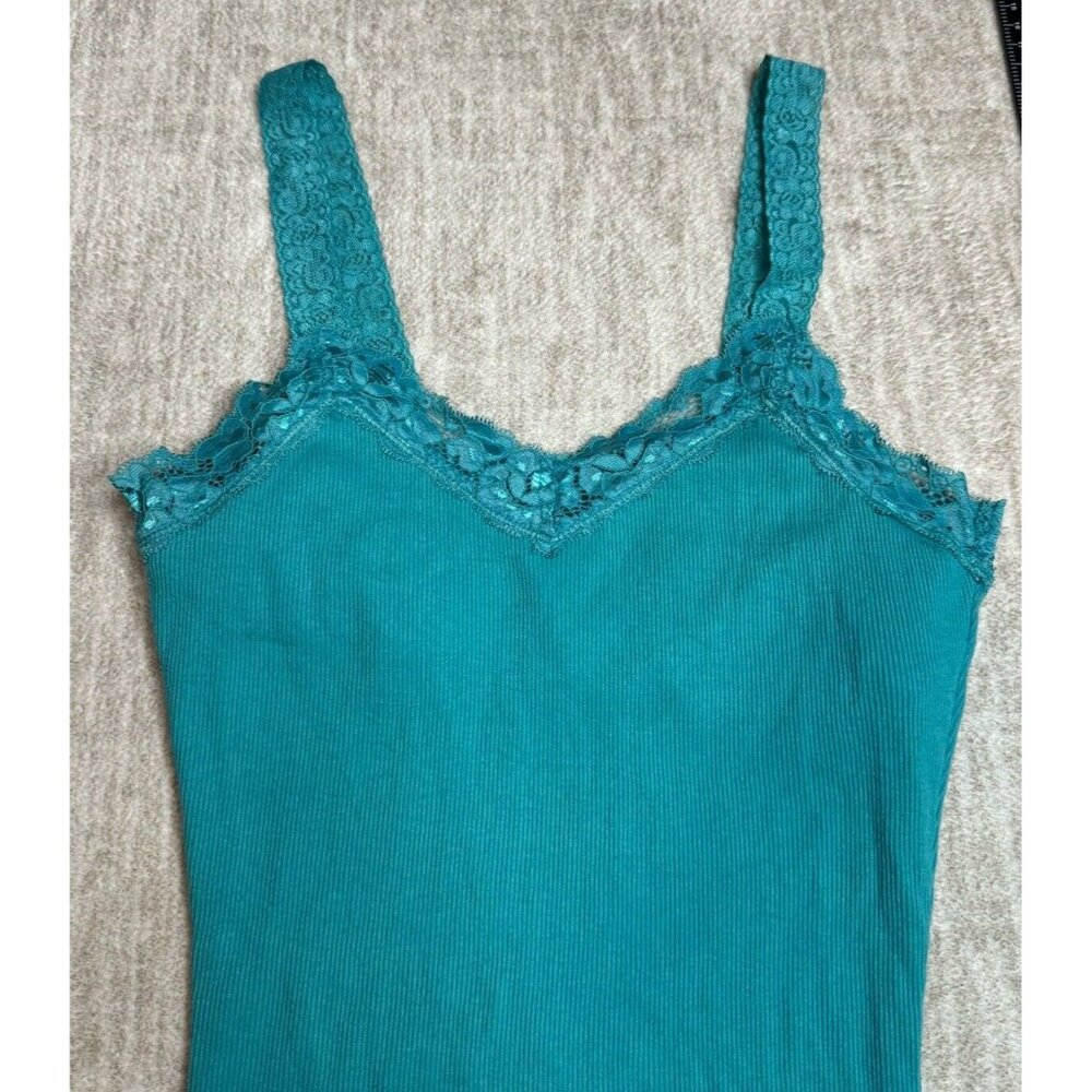 2000’s Abercrombie & Fitch Y2K Long Tank Top Cami Lace Straps Ribbed Shelf Bra - Picture 3 of 9